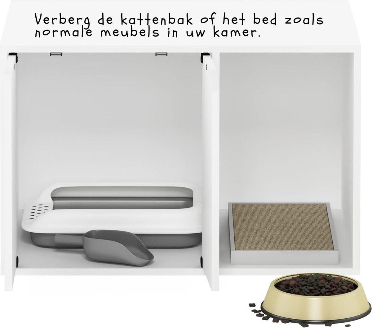 Kattenbak Kast - Kattenhuis - Kattenmand - Halmeubel – Dierenhuis - Nachtkastje - Kattenkast - Dressoir – Kattenhok - Bijzetkastje - Krabpaal - Katten Mand - 60 x 39,6 x 40 cm - Wit