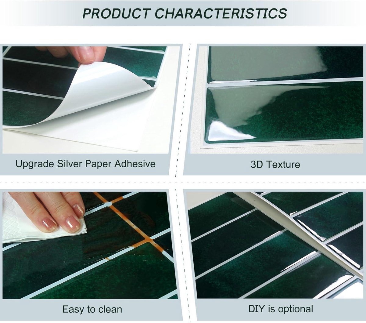 Peel and Stick Groene Metro Tegel Backsplash voor Keuken - 10 vellen (12"×12") Zelfklevende tegels