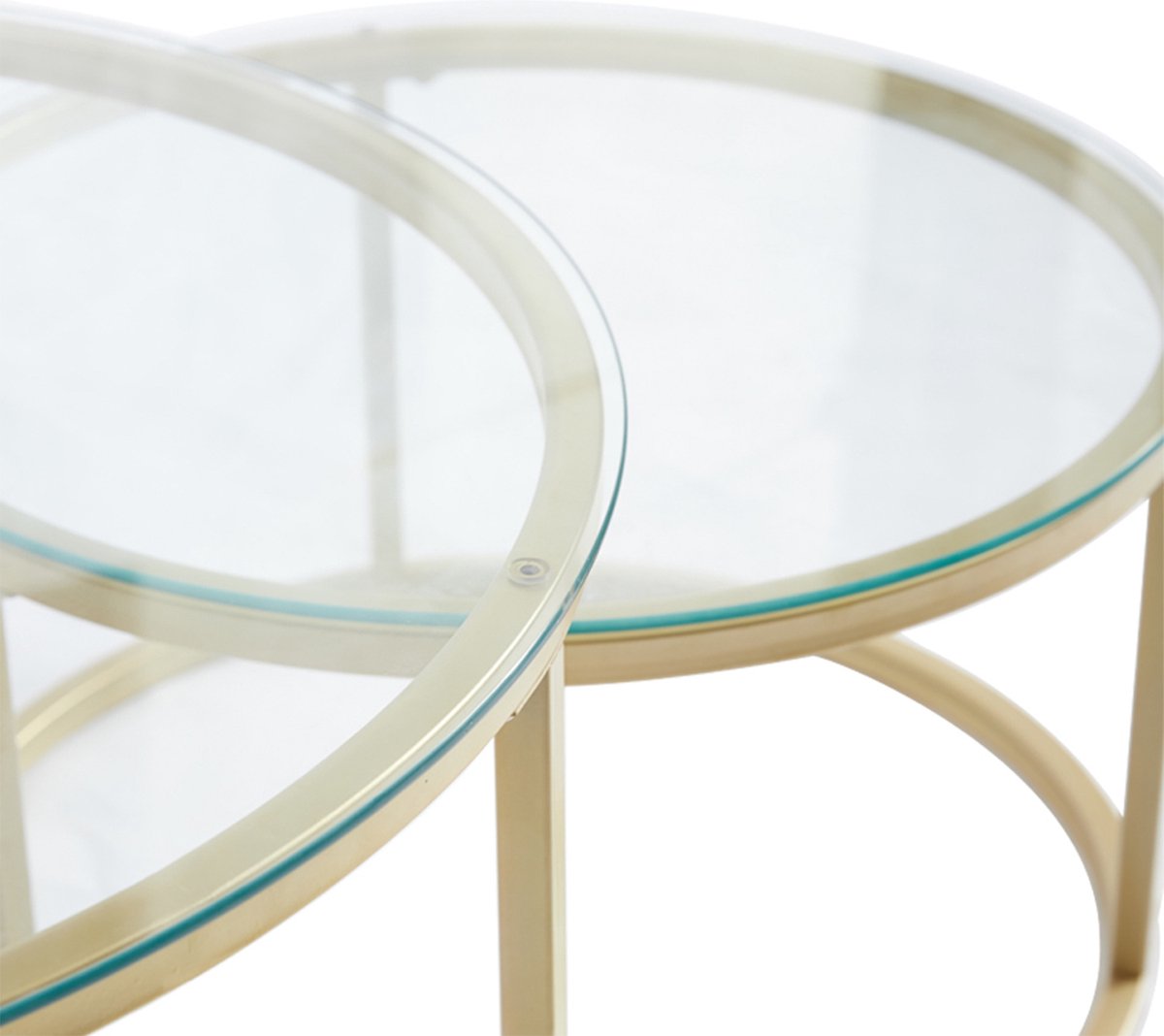 Moderne Salontafels - Set van 2 - Koffietafel - Bijzettafel - 2 Stuks - Ronde Salontafels - Gehard Glas - Goud - 80 en 60cm