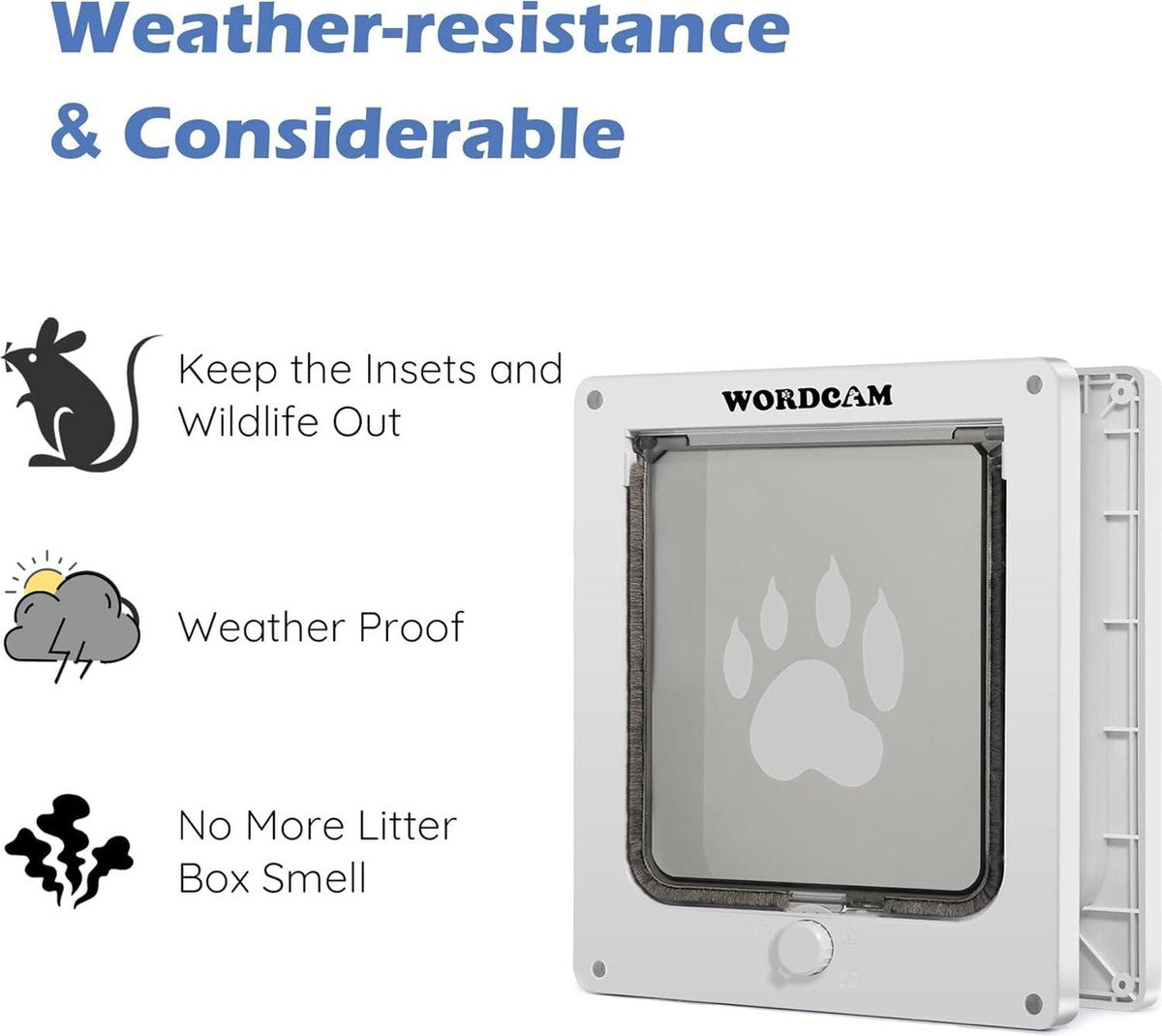 Cat Flap - Large Cat Door Flap - Thick Cat Door for Interior and Exterior Doors - 4-Way Locking - Indoor Pets - Up to 20 lbs - Easy Installation - Weatherproof (White)