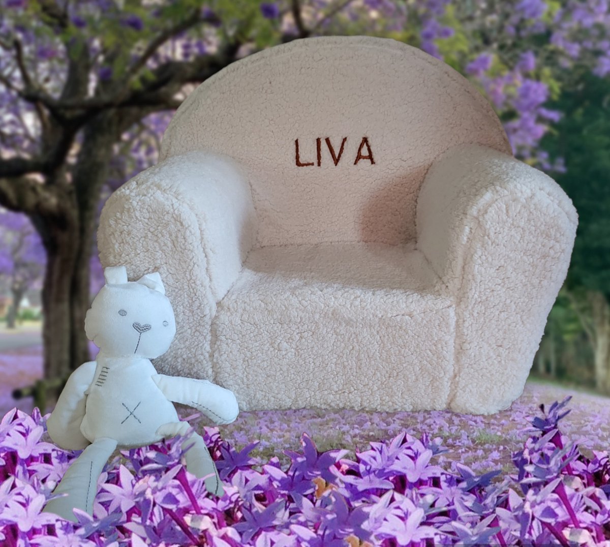 ecru teddy kinderstoel met geborduurde naam/teddy kinderfauteuil/teddy stoel met naam