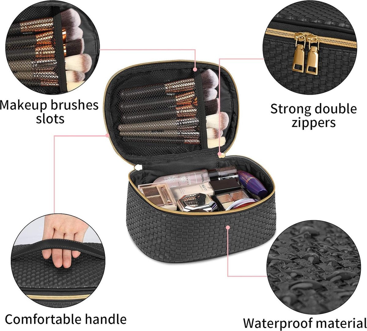 3-piece Toiletry Bag Set for Women, Travel Cosmetic Bag, Waterproof Make Up Organizer, Black, Small