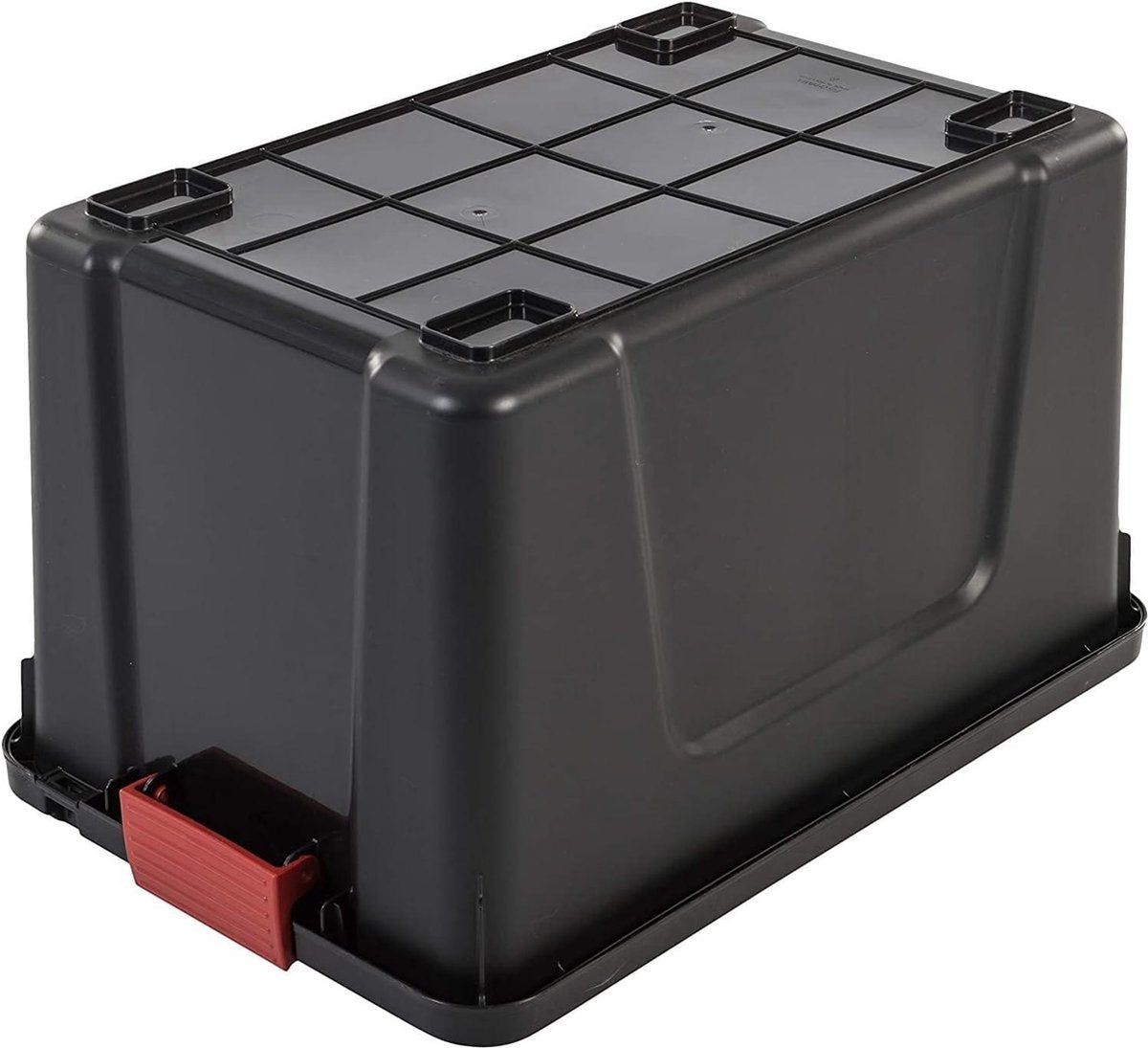 Large Plastic Storage Organizer Boxes With Lid and Clips Closure 60L Set of 3 - Stackable - Ergonomic Handles - BPA-Free - For Attic Shed Garage - Black transparent box
