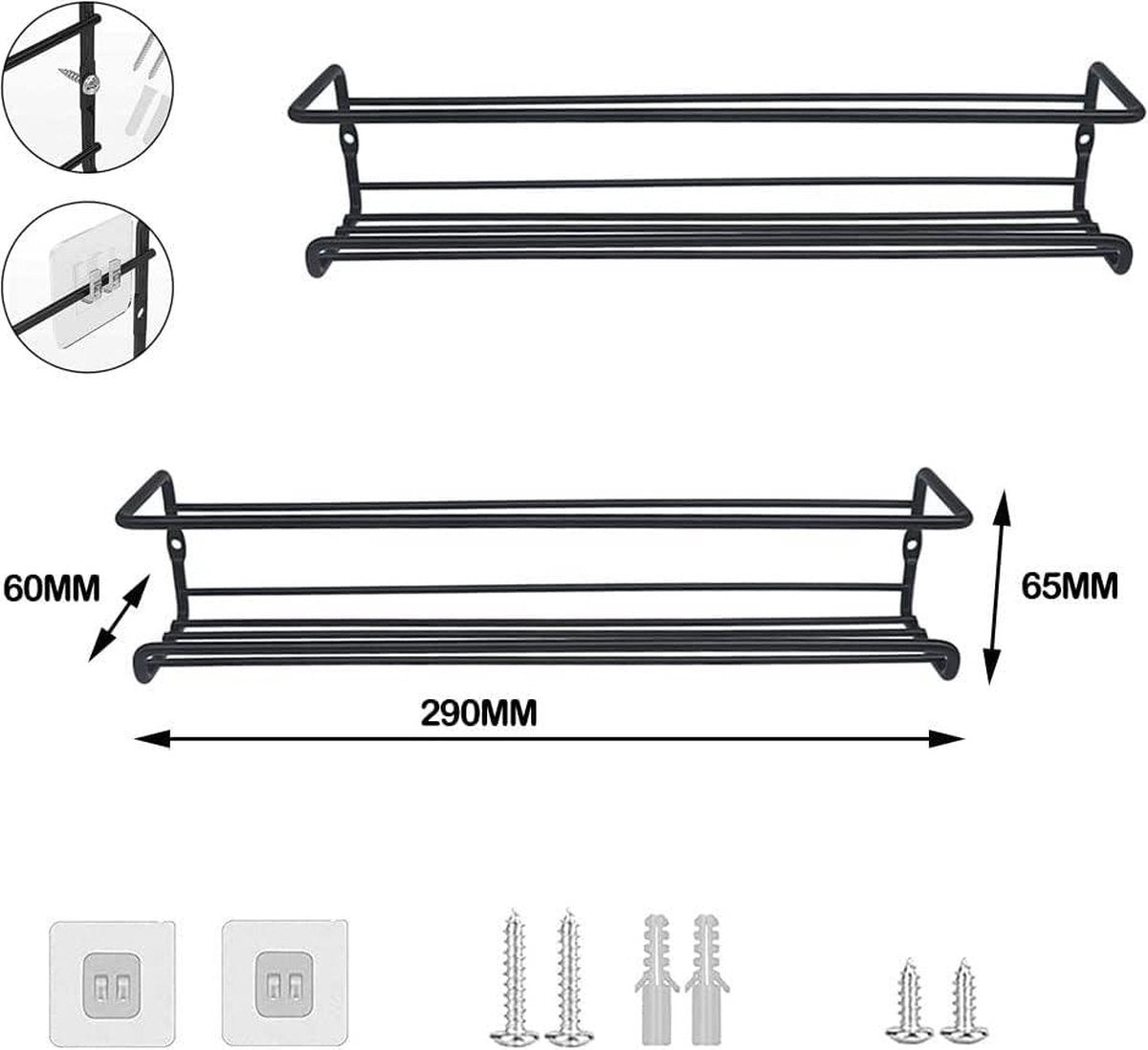 Metal black spice rack - hanging without drilling - wall kitchen rack for kitchen spices - 29 x 65 cm hangable spice rack