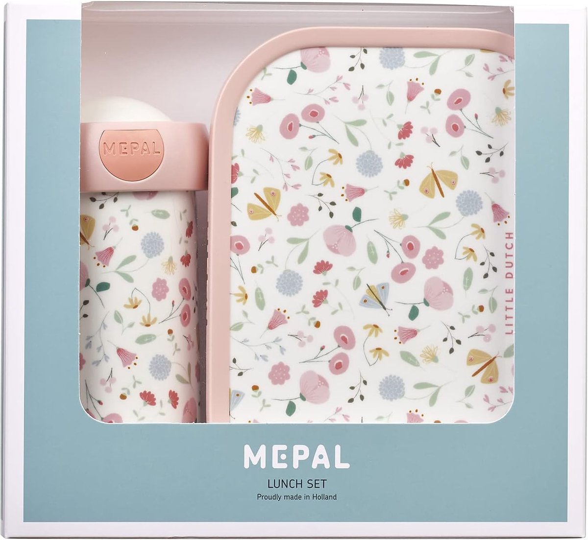 Lunchset Campus (schoolbeker en lunchbox) Little Dutch - Flowers & butterflies.