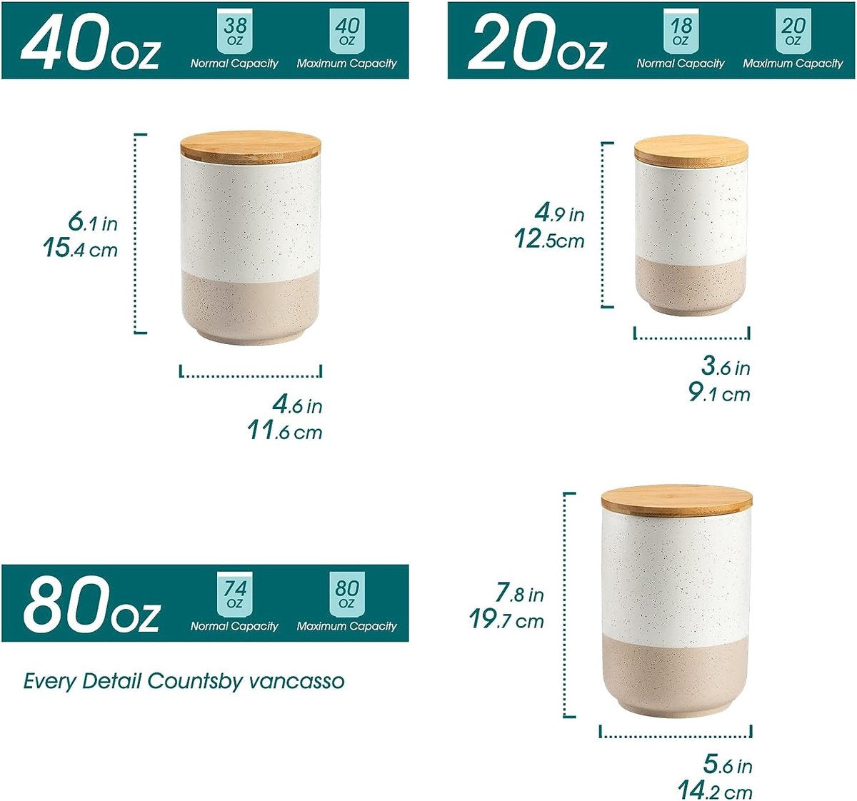 Ceramische voorraadpotten met luchtdichte deksels, opslagcontainers 2400 ml/1250 ml/600 ml, duurzame keukenopbergers voor koffie, suiker, thee, granen, meel, kruiden, beige