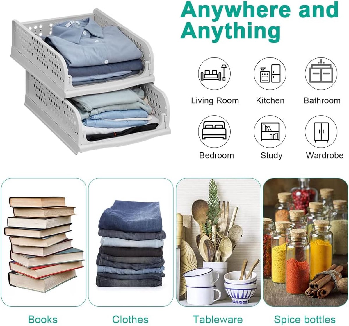 Set van 3 ladekasten Kledingkast Ladekasten Stapelbare plank voor kledingkast Binnen Opvouwbare opbergdozen Lade Wit Stapelbare lades voor kleding Slaapkamer Keuken Badkamer