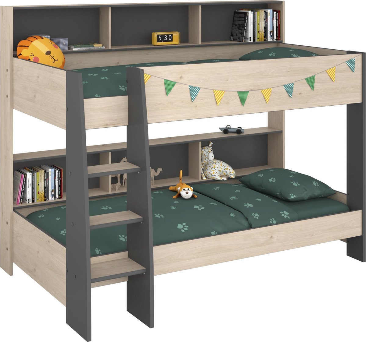 Parisot Stapelbed Leo - Eiken/Grijs – 90x200