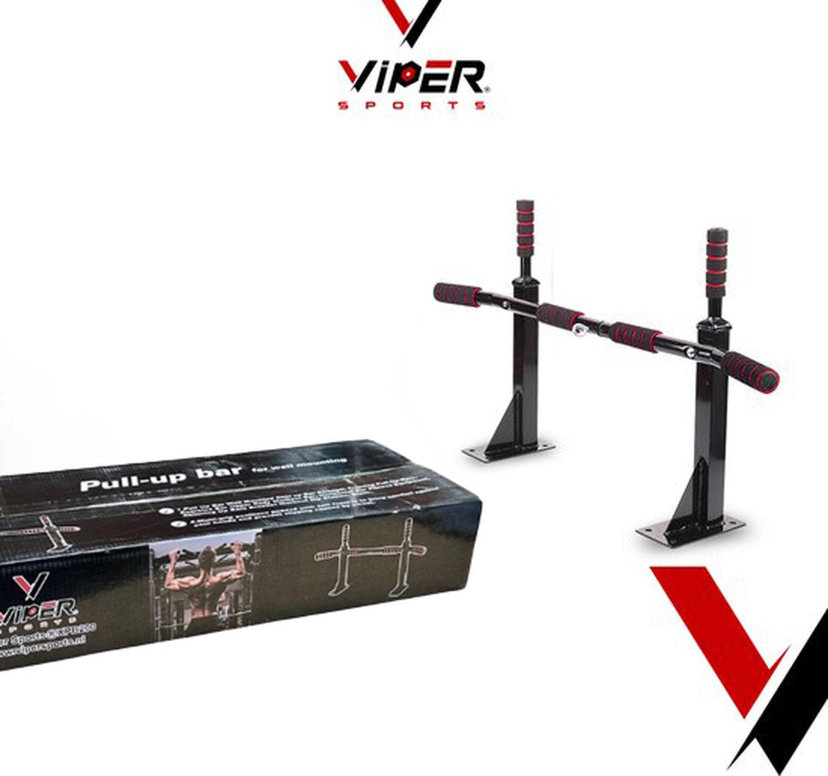 Viper Sports Optrekstang – Optrekstang met ring – Met bevestigingsring voor bokszak - Antislip - L94xB51xH18 cm – Zwart/Rood