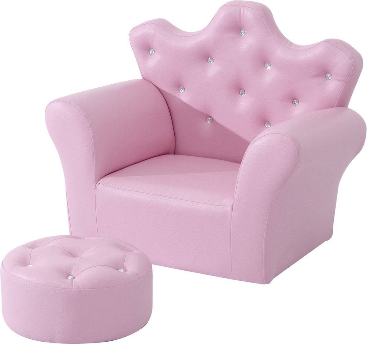 Children's sofa with crystal buttons and ottoman pink