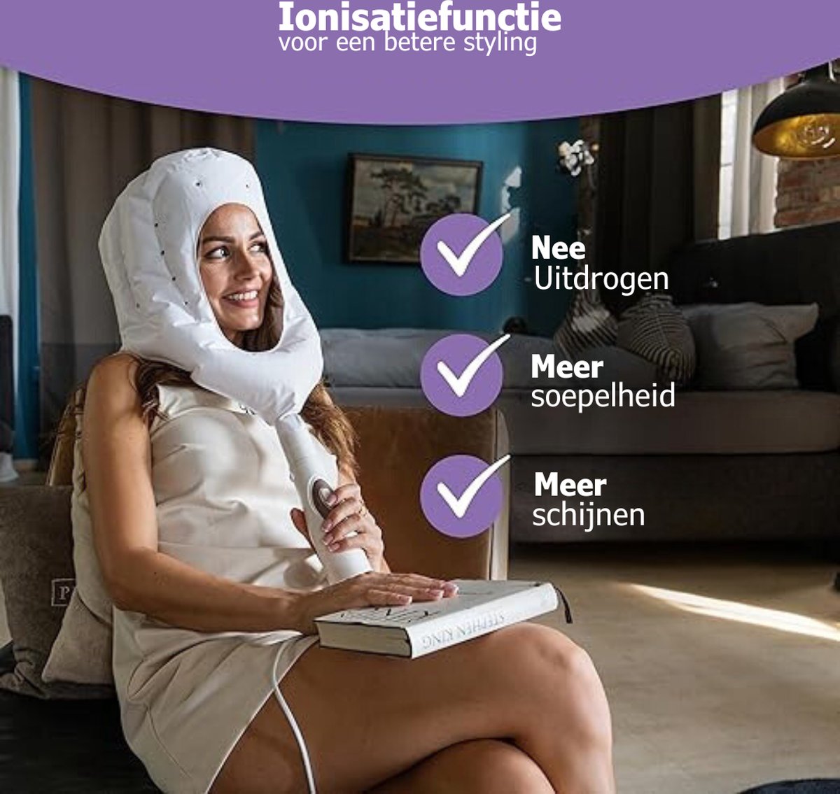 3-in-1 Droogkap – Haardroogkap – Haardroger Met Droogkap – Föhn Opzetstuk - Föhn En Krulborstel In één - Inclusief Praktische Opbergtas - Haarstomer Voor Thuis - Wit