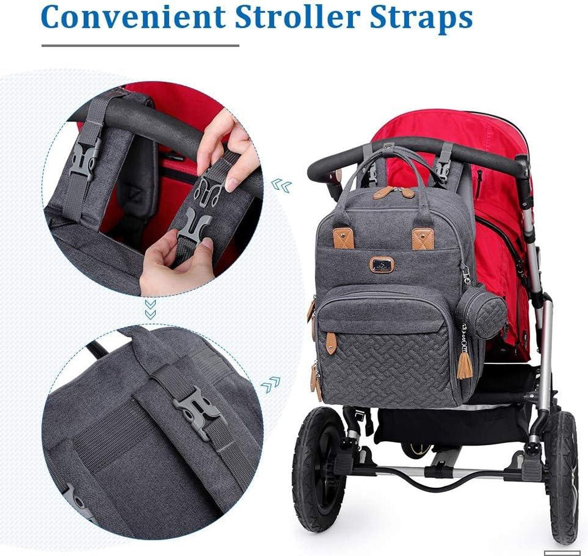 Diaper backpack - large size - includes portable changing pad and pacifier holder - dark gray