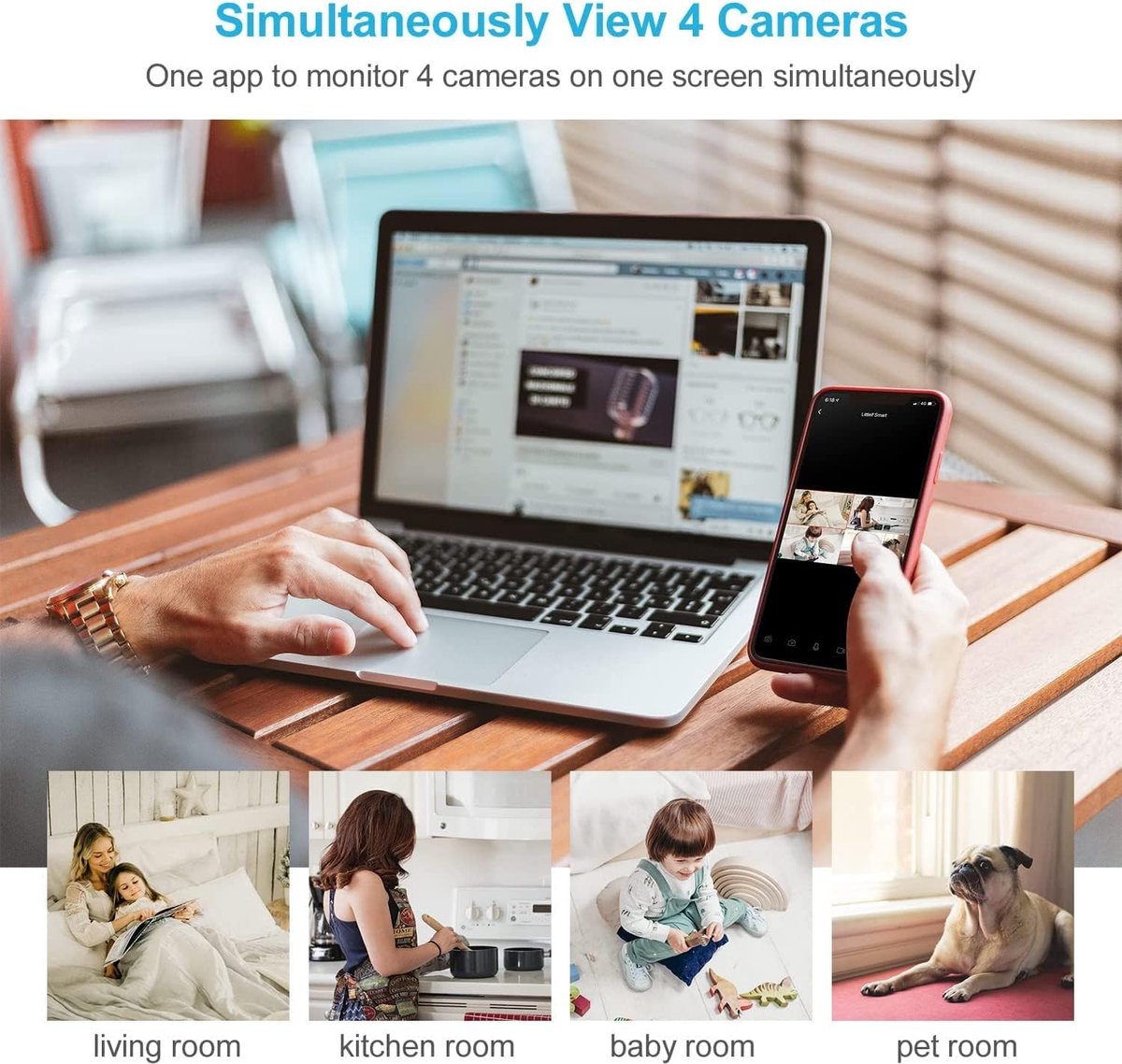 Security camera, for indoor use, with motion detection, night vision, 2-way audio, baby monitor with camera and app, pet camera with app, wifi camera, indoor, compatible with Alexa