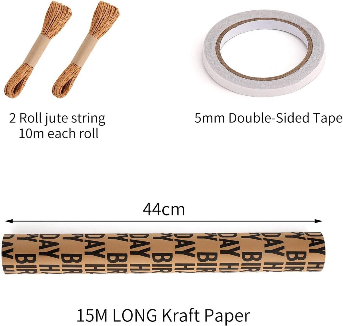 Inpakpapier Verjaardag rol 15 m zwart Happy Birthday recyclebaar kraftpapier cadeaupapier-tape papier touw jongens meisjes mannen vrouwen verjaardagsdecoraties