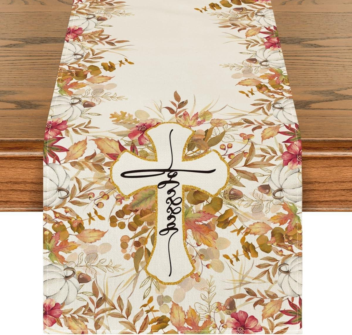 Table Runner Eucalyptus Cross Autumn Season Indoor Decoration Holiday Party - 40 x 140 cm - Including HTML Content table runner textile 60 x 140 cm