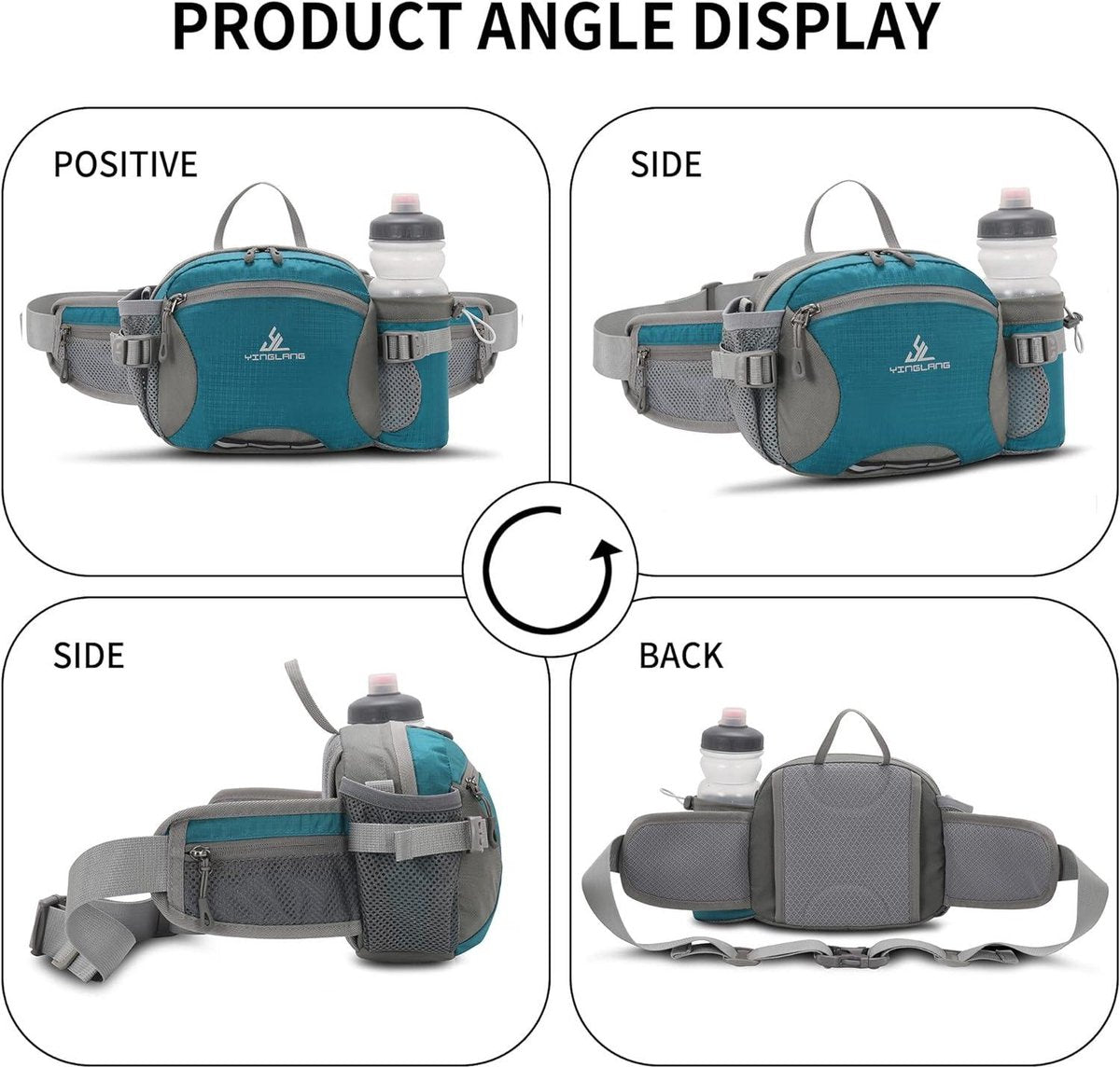 Waterproof hip bag with water bottle holder - large capacity - dog walking - travel - sport - Blue L