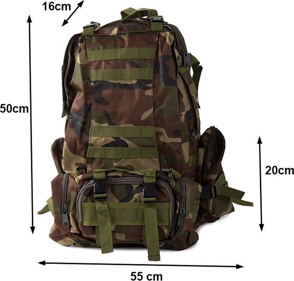 Military survival backpack - Tactical backpack - 48.5 liters - 50x55x16 cm - Camouflage backpack - Camel - Hiking backpack - Green - Waterproof