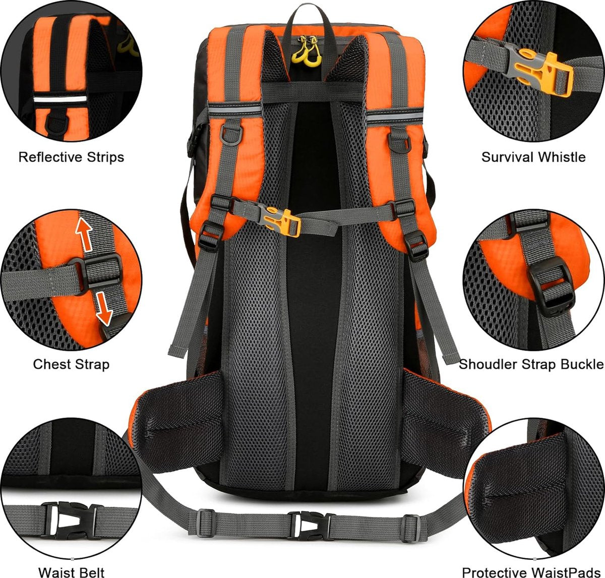 Hiking Backpack, 50L, Trekking Rucksack, Rain Cover, Travel Backpack, Waterproof Camping Backpack for Hiking, Camping, Climbing, Travel, Sports, Men and Women