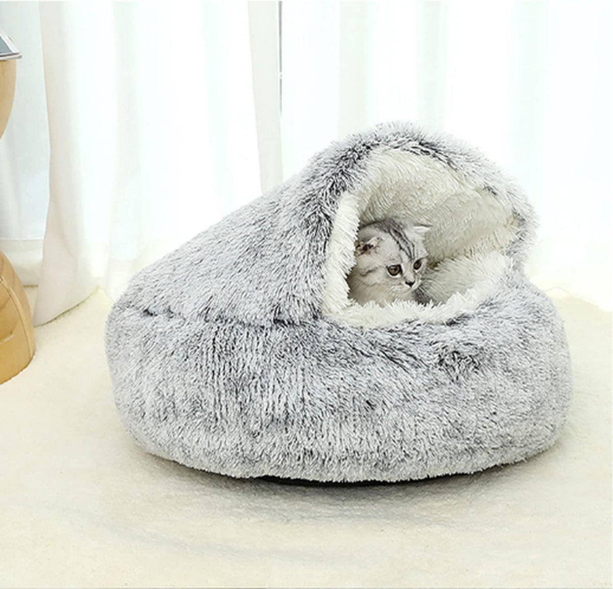 Cave hondenmand 50cm - kalmerend en angstverlichtend - voor kleine honden/katten - donut - grijs