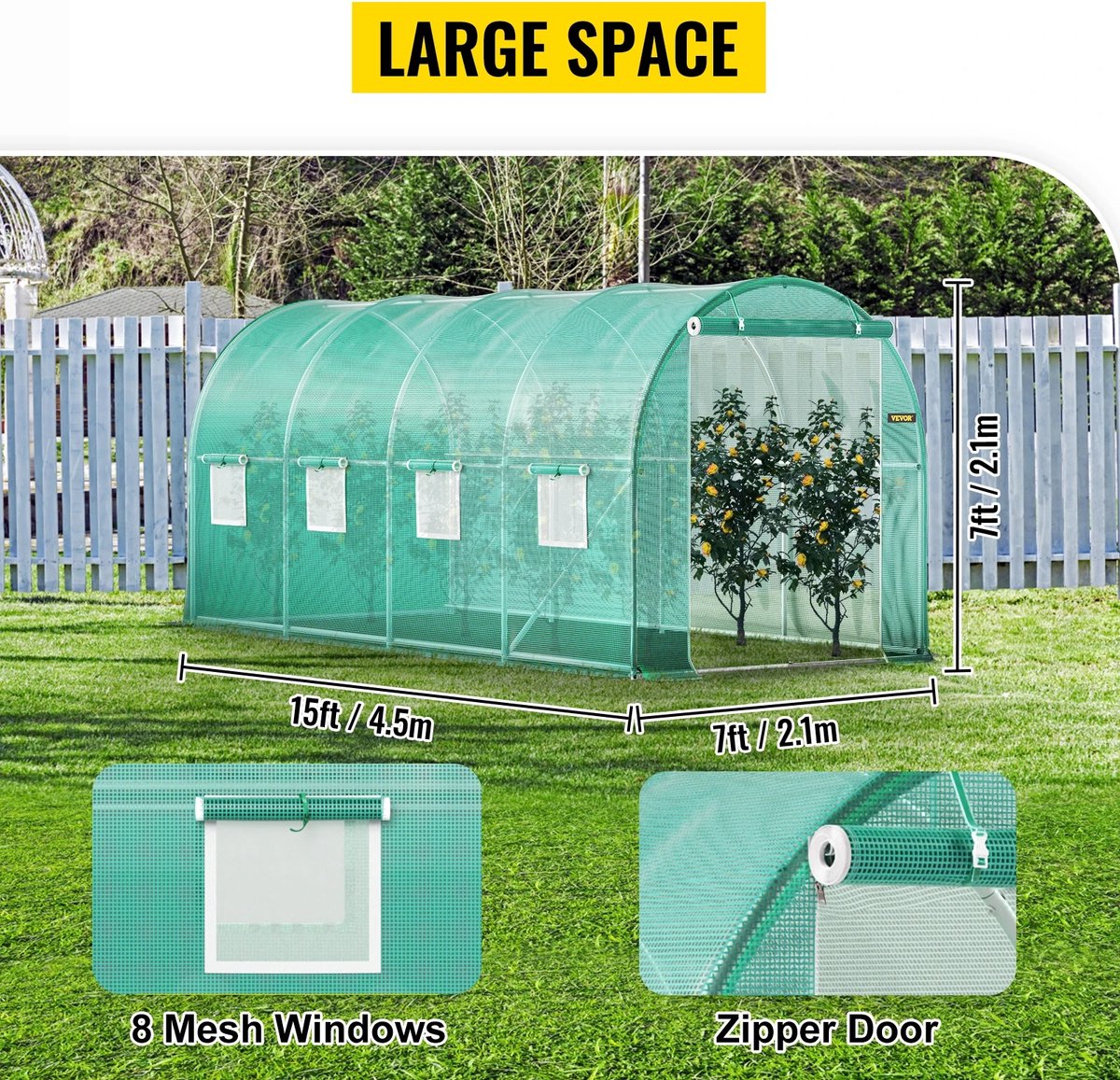RM Store® - Inloopkas - Tuinkas - Tunnelkas - Gegalvaniseerd Frame - Waterdichte Hoes - Gaasramen - Winterbestendig - Regenbestendig - UV-bestendig - 3 x 2 x 2 M.