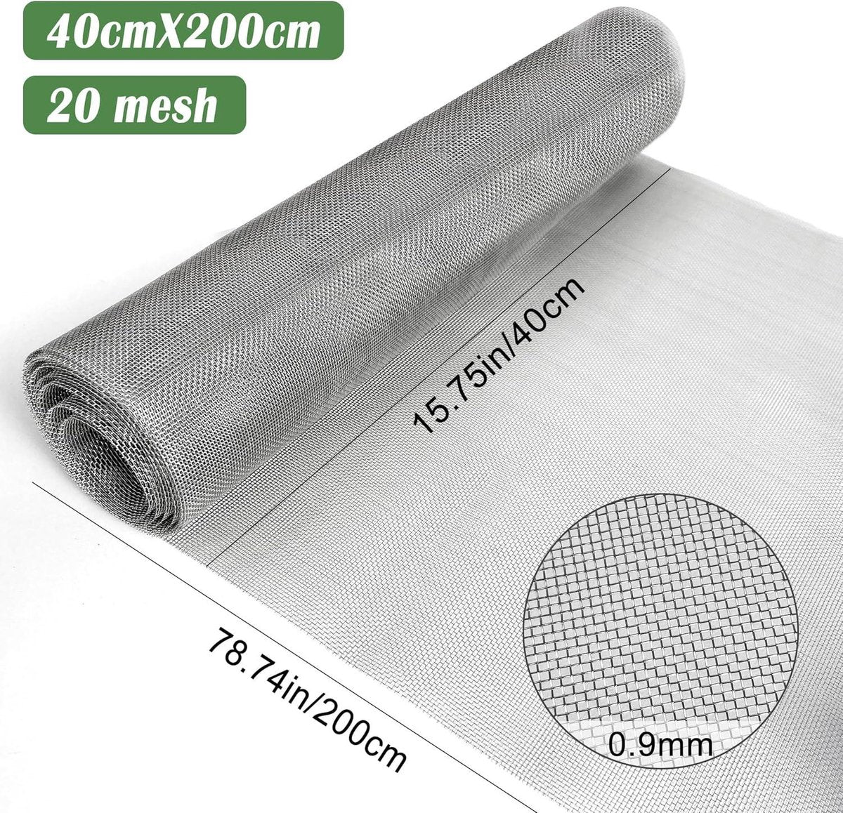 Stainless steel 304 wire mesh - 40 x 200 cm - 20 mesh - fine mesh - mosquito nets - filter net - ventilation - window security