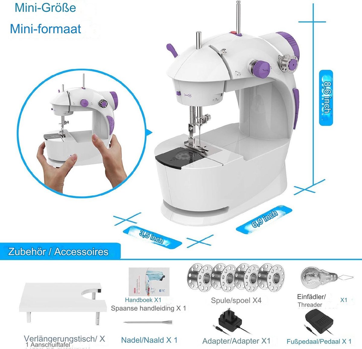 Sewing machine - Mini sewing machine - Portable and versatile mini sewing machine with large sewing table - Easy to operate and practical