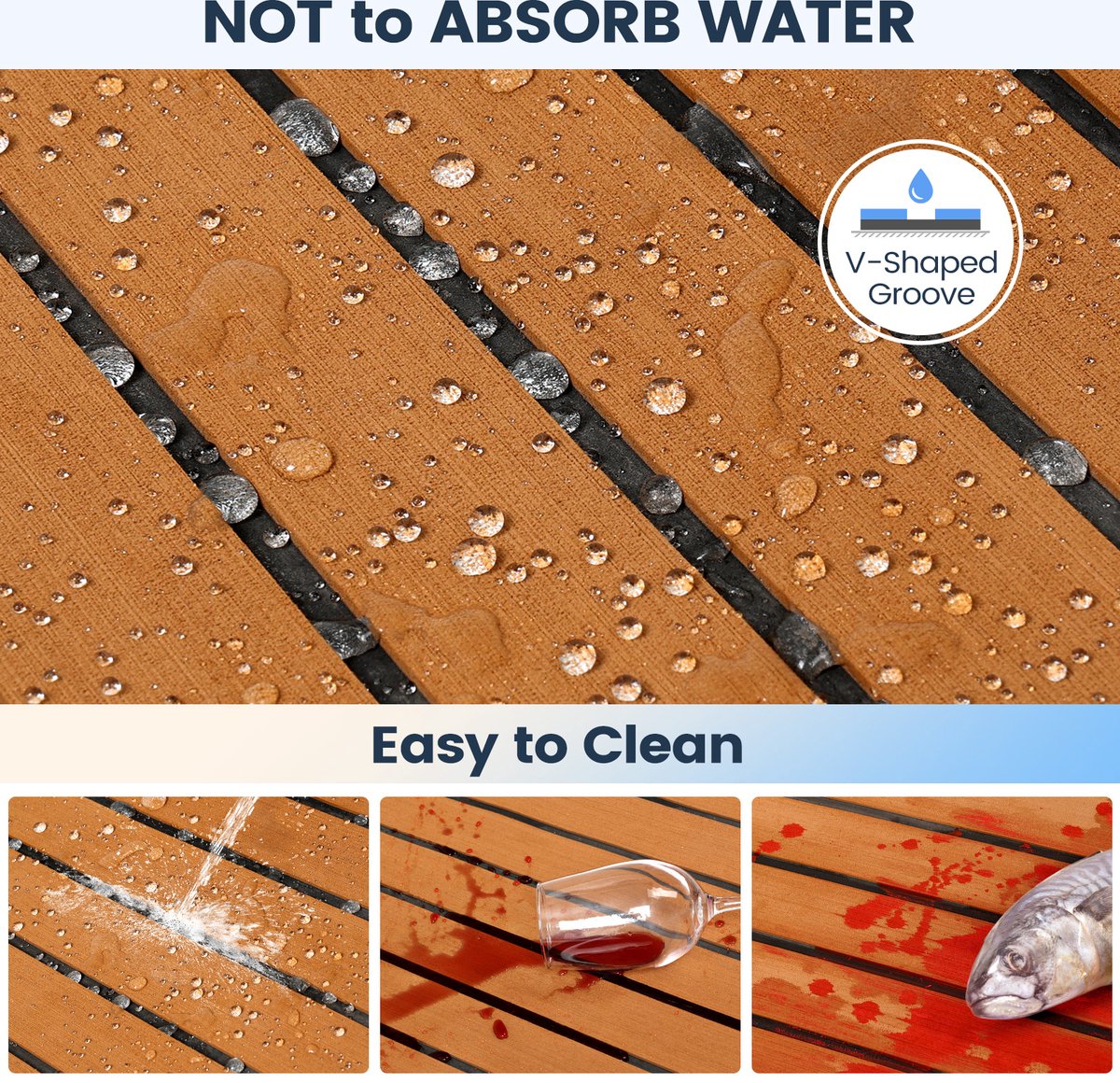 Self-Adhesive Decking Mat - EVA Teak Foam Boat Mat Yacht Flooring - Washable - 238x89x0.6cm - Brown