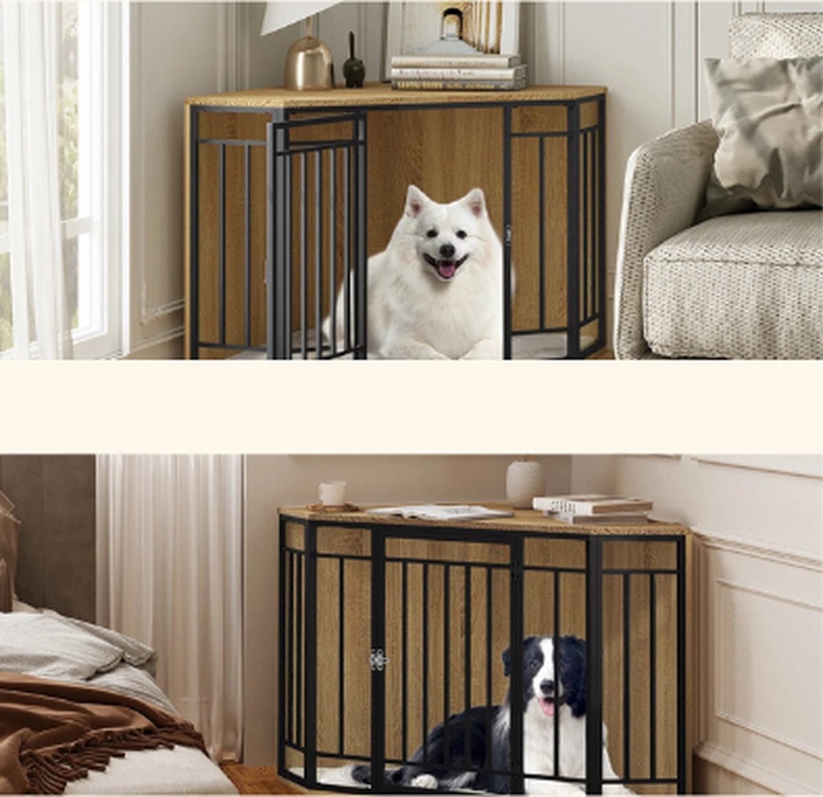 RapidGoods - Hondenbench hoek - Hondenren - Hondenmand - Hondenkennel - Bijzettafel hoek - Bench - Kennel - Ren - Hout - 111X67X60 Cm