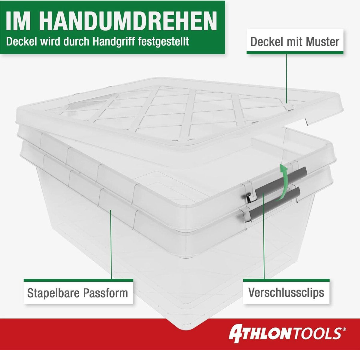 Opbergdozen 4x 125 L met deksel voedselveilig - Sluitclips - Plastic doos transparant - Kledingdozen stapelbaar