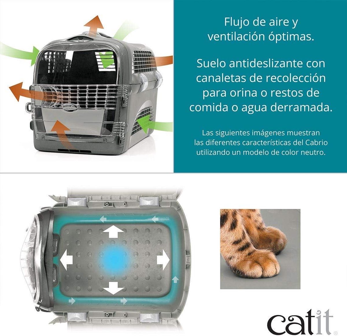 Cat Travel Basket Cabrio Carrier Transport Box for Cats - Turquoise Grey