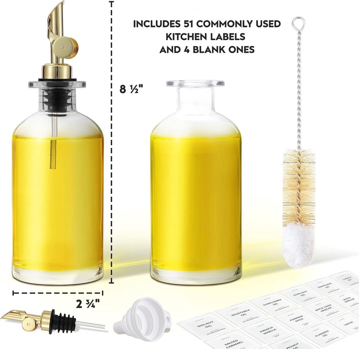 Dispenser Fles Olie - Glazen Karaf Olie - Oliefles met Schenktuit Sausfles - Koffiesiroop Dispenser - Koffiesiroop - Olijfolie Fles 2 Stuks Goud