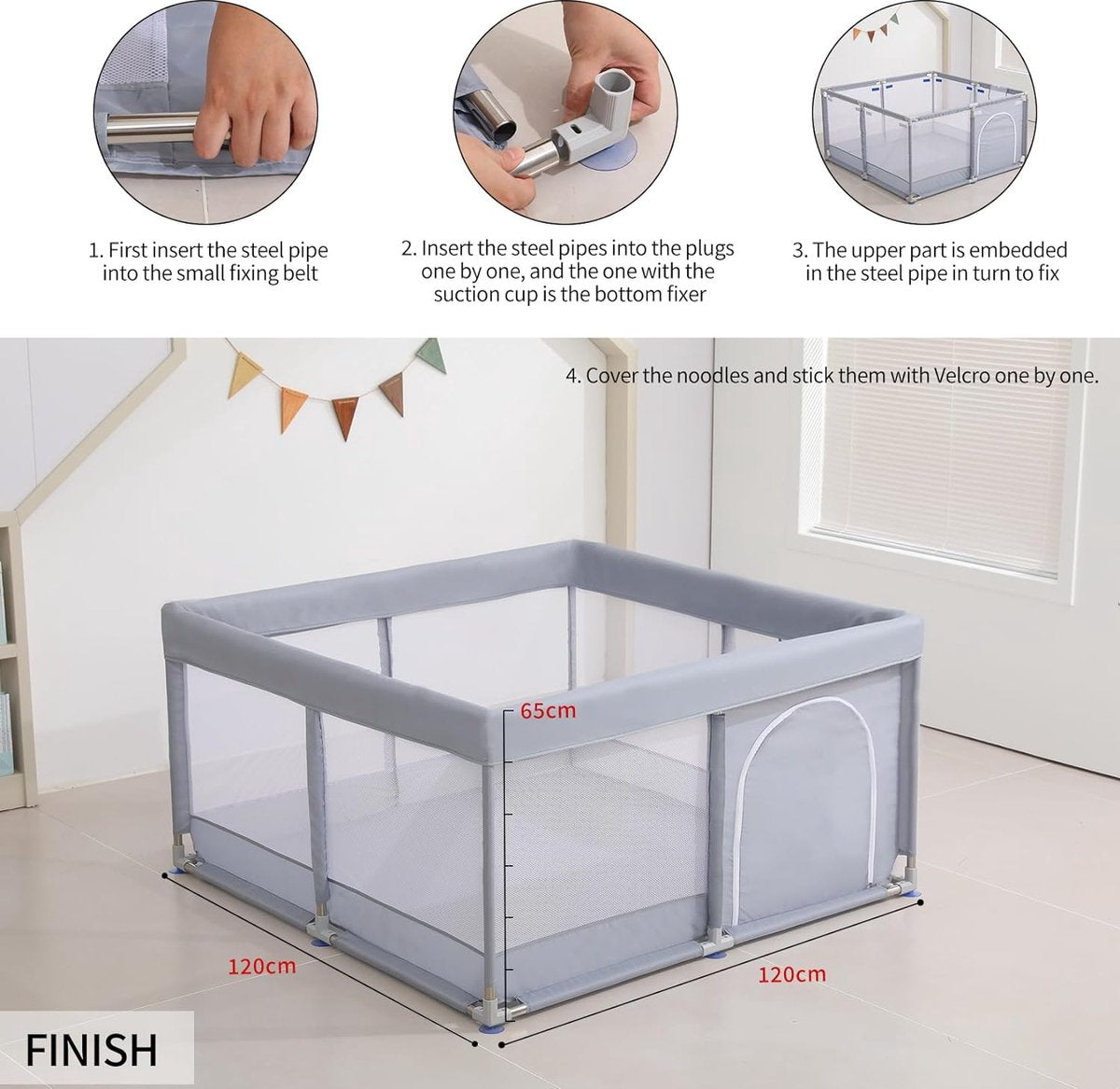 Babybox, Box voor Baby's, Boxen voor Baby's, Grote Box voor Peuters, Recreatieruimte, Stevige Veilige Babybox, Box voor Baby's (120x120cm, Grijs)