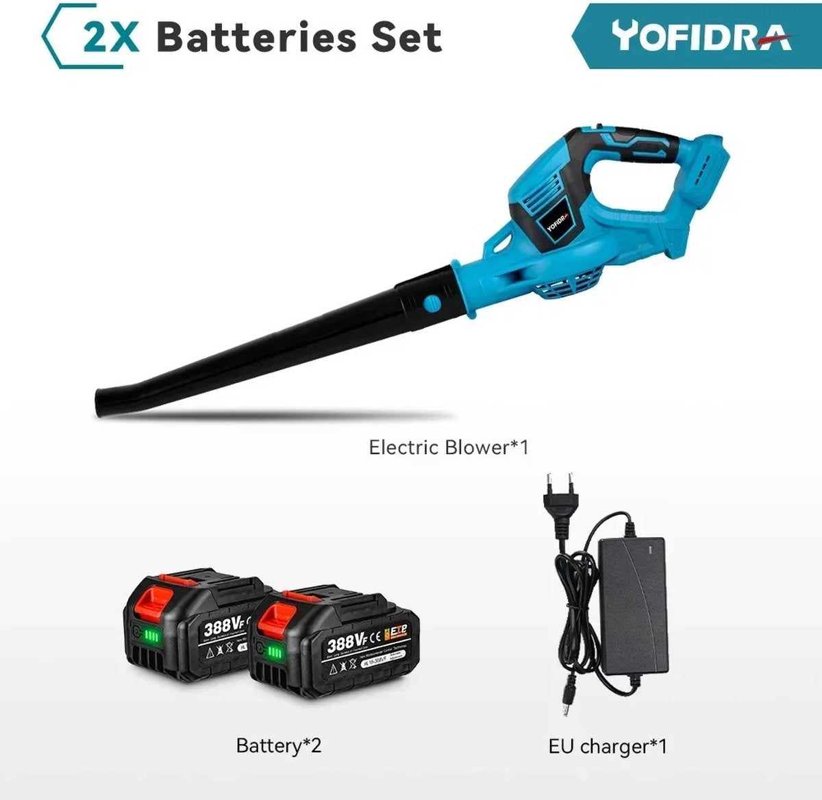 Bladblazer - 2000W - Inclusief 2 accu's - Tuingereedschap - Draadloos - Handheld - 18000rpm