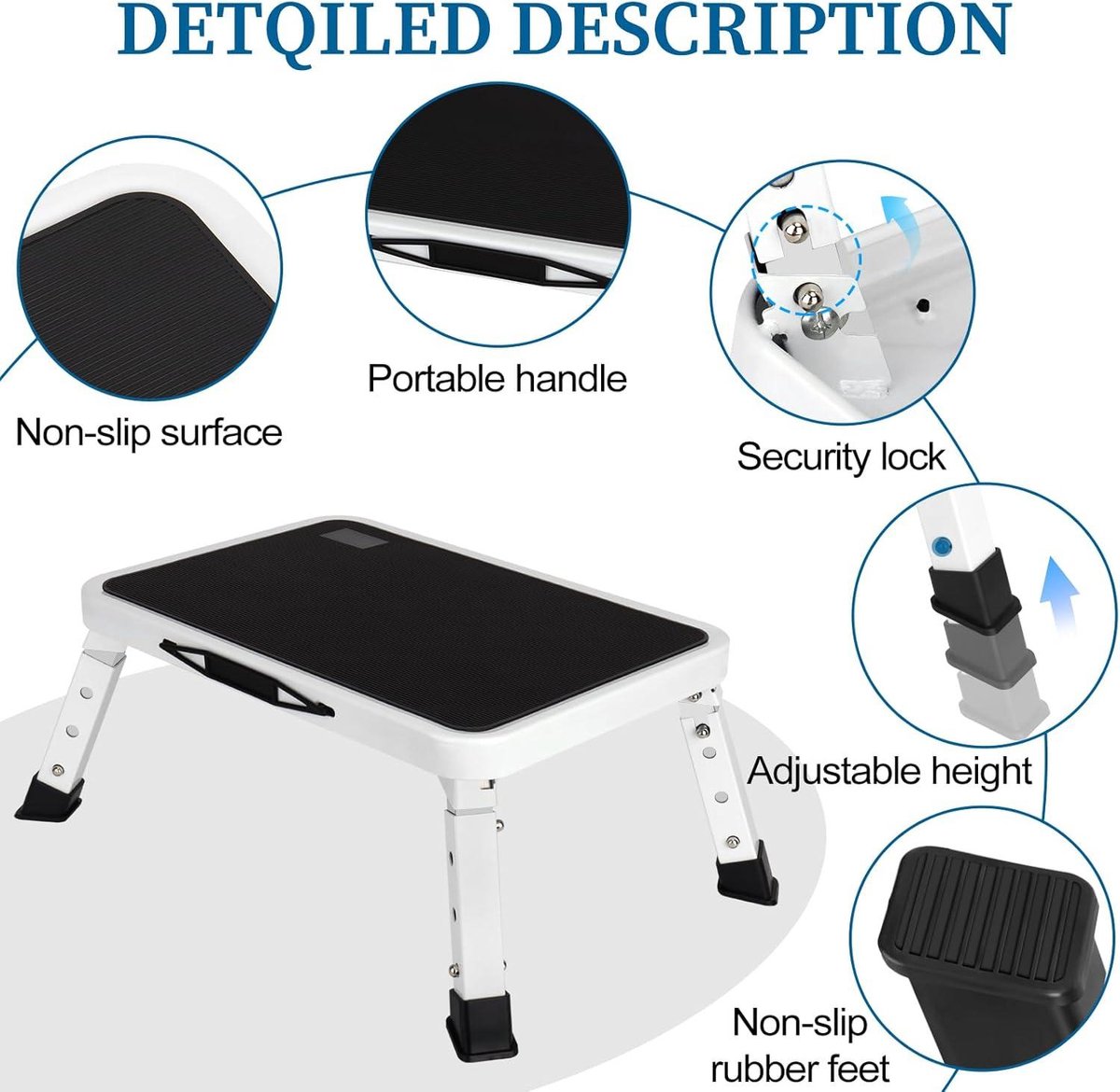 Step stool 3-step height adjustable - anti-slip platform - foldable - office kitchen bedroom - 25 x 38 cm - white