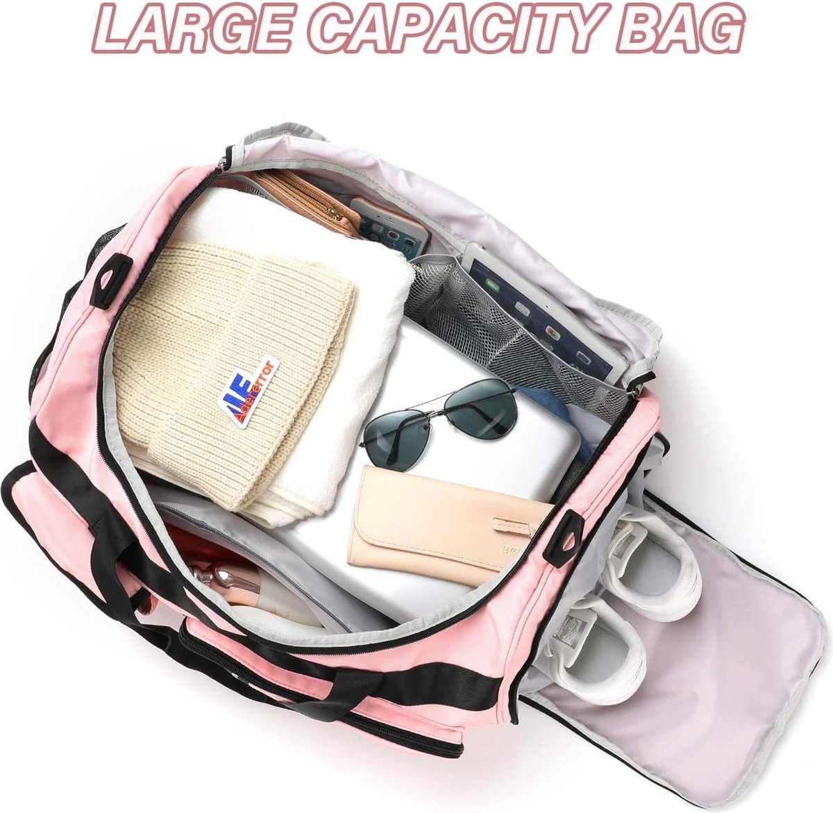 Pink Travel Bag for Women with Shoe Compartment, Large Capacity, and Wet/Dry Separation