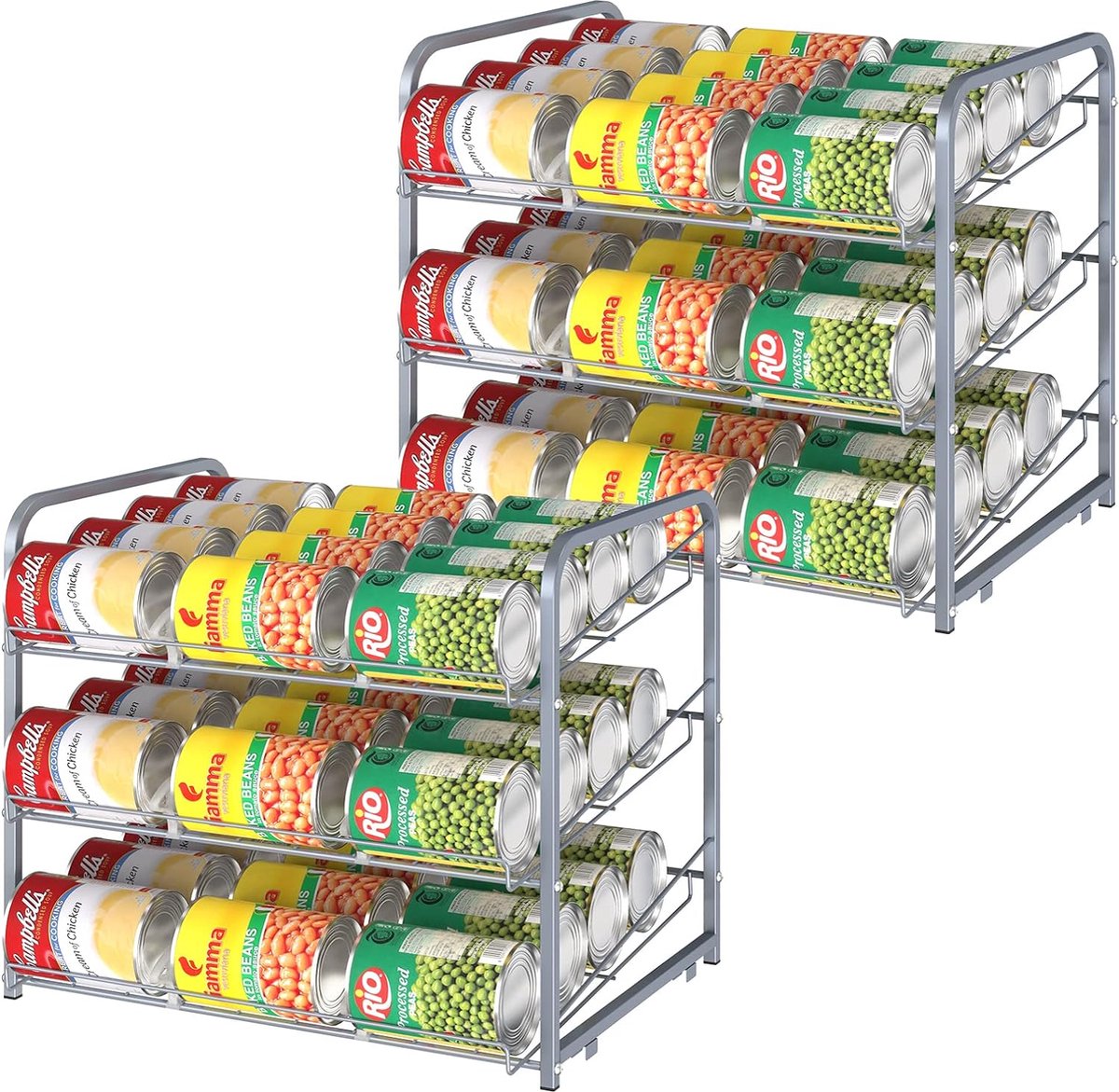 Blikjeshouder koelkast, blikjesdispenser koelkast organizer, blikjesrek organizer, set van 2 koelkast blikjesdispensers voor drankblikjes, bier, ingeblikt voedsel opslag blikjesrek met 3 niveaus,