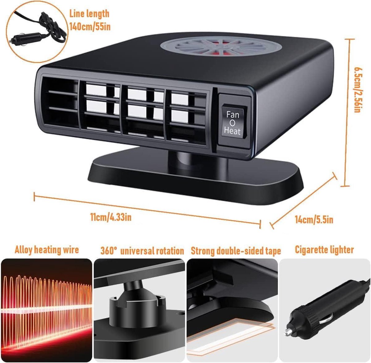 Portable Car Heater 12V 120W - Fast Heating & Cooling Function - Car Defroster Windshield - Cigarette Lighter Plug Car Heater 12 Volt Heater