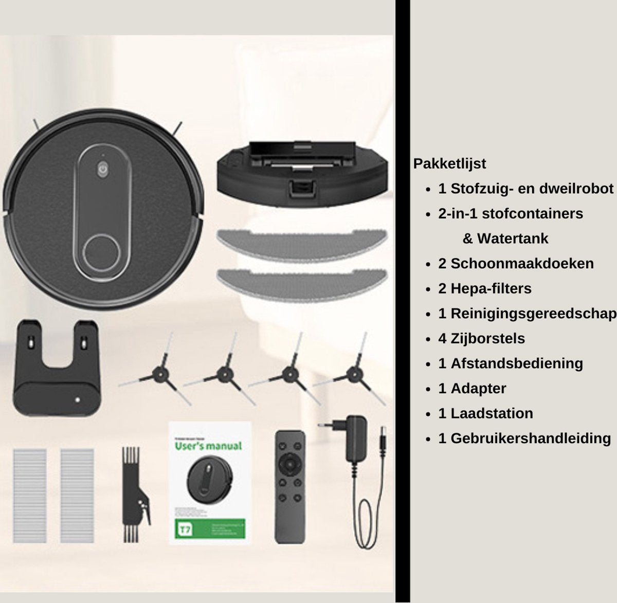 Robotstofzuiger Met Laadstation - Robotstofzuiger Met Dweilfunctie - Robot Stofzuiger - Dweilrobot - Dweilmachine - Dweilsysteem Elektrisch - Huisdieren - 120 Minuten Looptijd - Ultraplat En Stil Ontwerp - Met WiFi-App En Spraakbediening