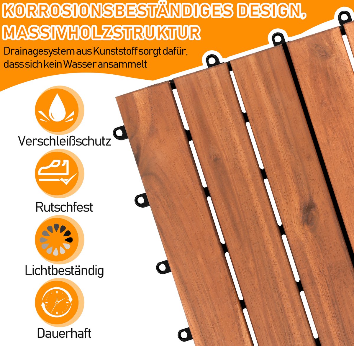 Terrastegels Tuintegels 55 stuks 5 m² Terrasplanken Balkonvloer - Kliktegels - Buitentegels - Terrastegels hardhout Acaihout Bruin 30 cm x 30 cm x 2,4 cm