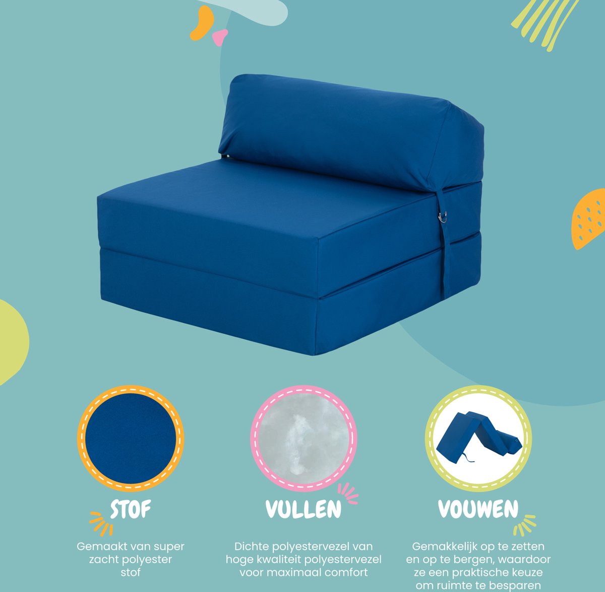 Opvouwbare Matras - Zitbed - Opvouwbare matras voor kinderen - Logeermatras Opvouwbaar - Campingmatras - Opvouwbaar Logeerbed 1 Persoons