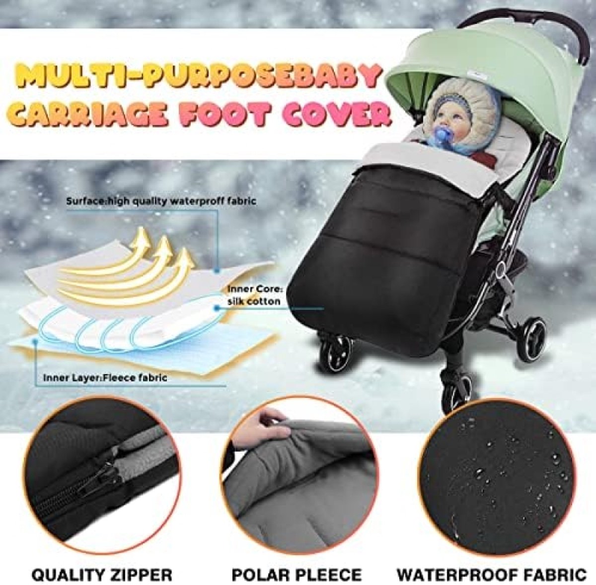 Winter voetenzak kinderwagen, universele voetenzak voor baby's, zachte babywinterzak, deken voor kinderwagen, jogger, buggy, kinderbed, waterafstotende outdoor beendeken