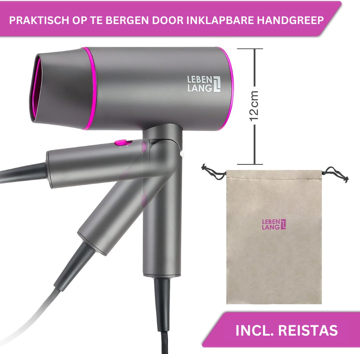 Powerful 2100W Hair Dryer - Prevent Split Ends - Enjoy the Cool Shot Mode - Compact and Foldable (Grey)