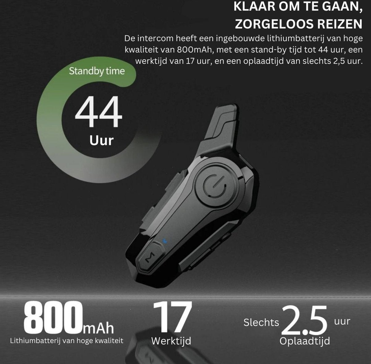 Intercom Motorhelm - Motor Communicatie Handsfree - Motorhelm Headset Waterdicht Bluetooth Draadloos - Zwart/Harde Microfoon/1 Stuk
