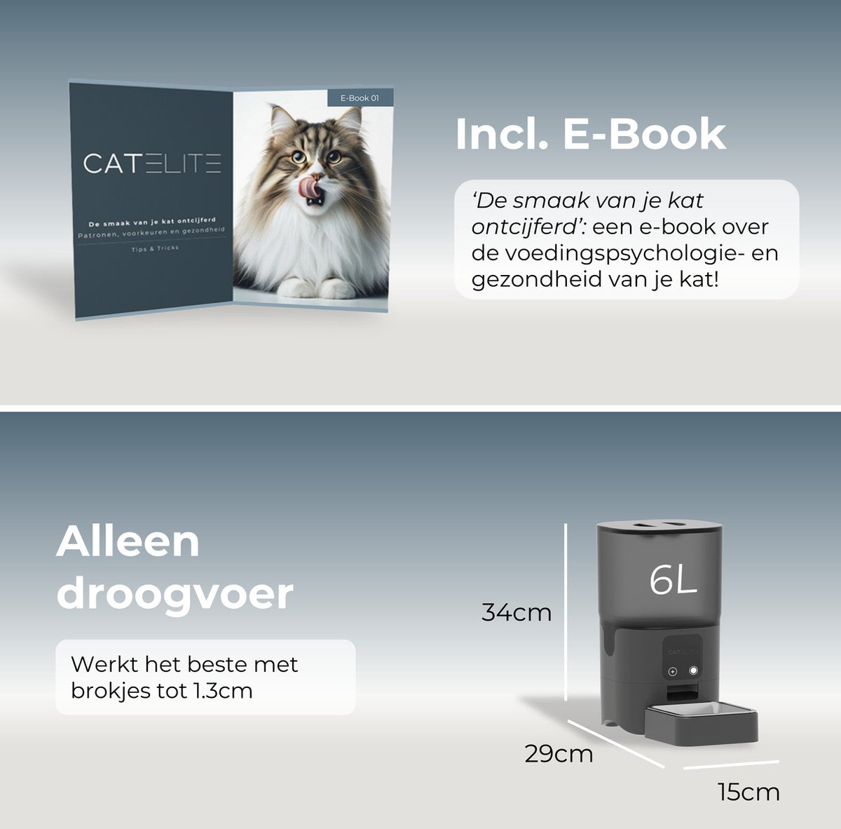 CatElite® - Automatische Voerbak Kat - Dual WiFi 5Ghz & 2.4Ghz - Voerautomaat met Smart App - 6L Voerdispenser RVS - Zwart - Incl. E-book