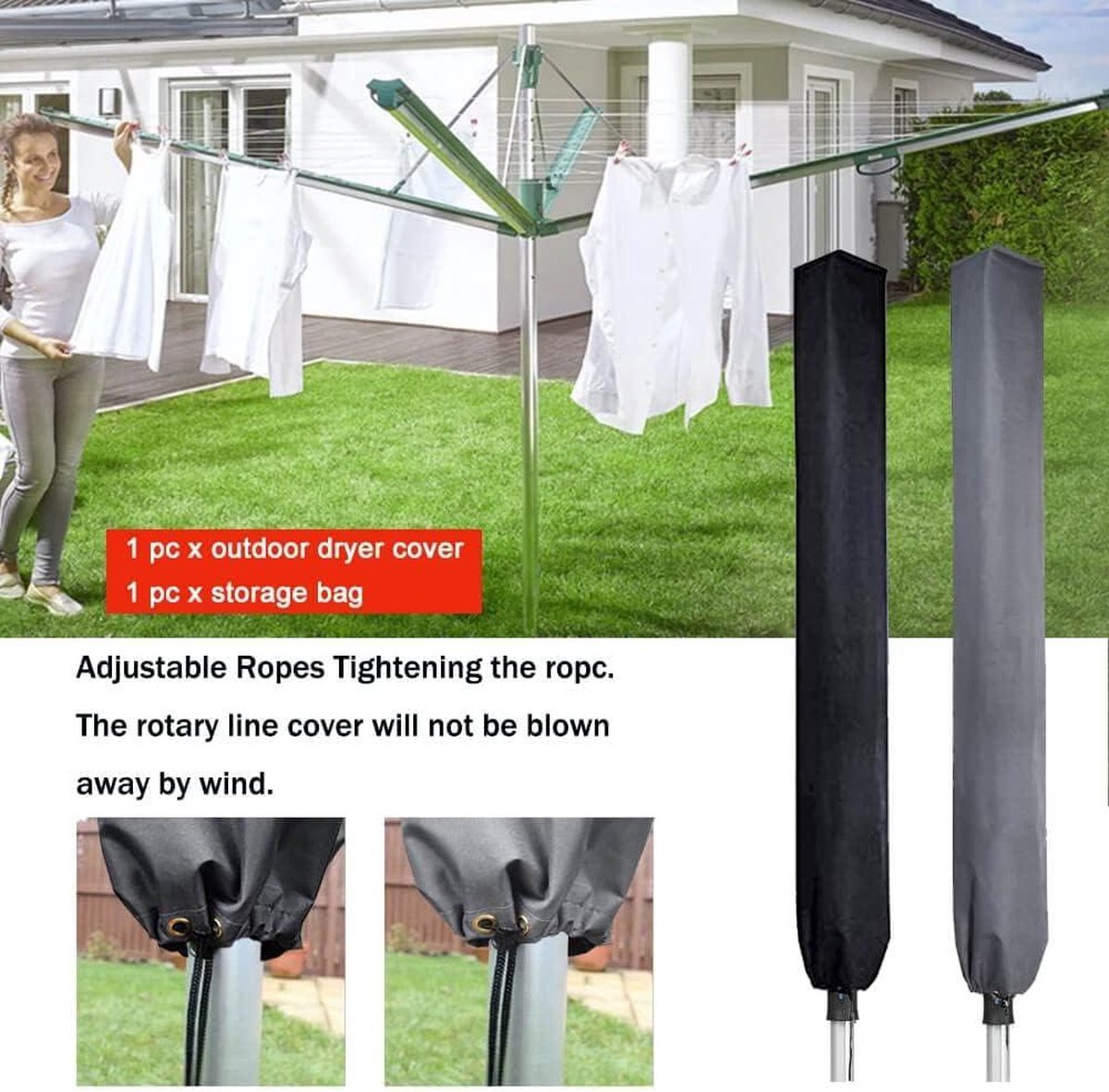 Beschermhoes voor droogmolen - waterdichte hoes voor zweefparasols - hoge dichtheid Oxford met PVC-coating - ritssluiting - 600D zwart - 16x16x165 cm Hoes voor droogmolen