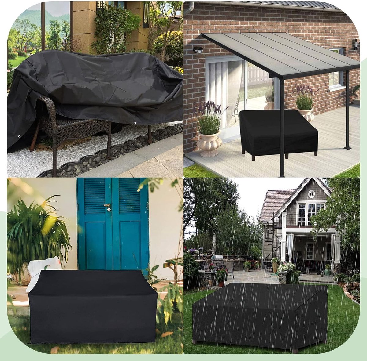 3-zits Tuinbankhoes - Waterdicht - Winddicht - UV-Bestendige Tuinbankhoes (163 x 66 x 63/89 cm) - Zwart - 210T - Polyestervezels - Beschermhoes voor Tuinbank - Ademende Tuinmeubelen - Zitbankhoes
