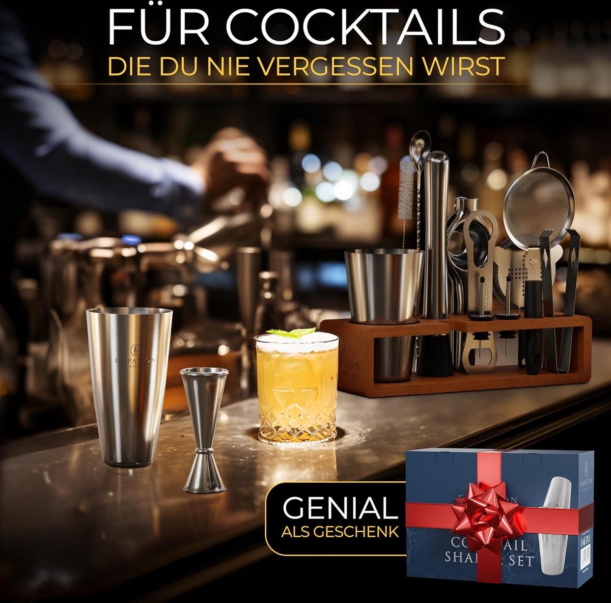 Boston Cocktail Set 825 ml RVS - Professionele Shakerset met Standaard en Receptenboek