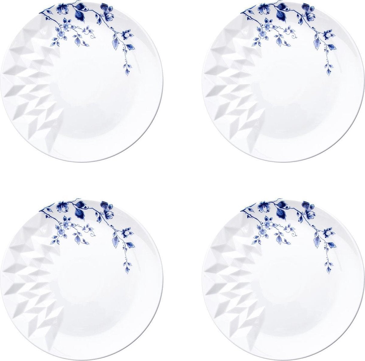 Heinen Delfts Blauw | Blauw Vouw Ontbijtbord - 21 cm - 4 stuks