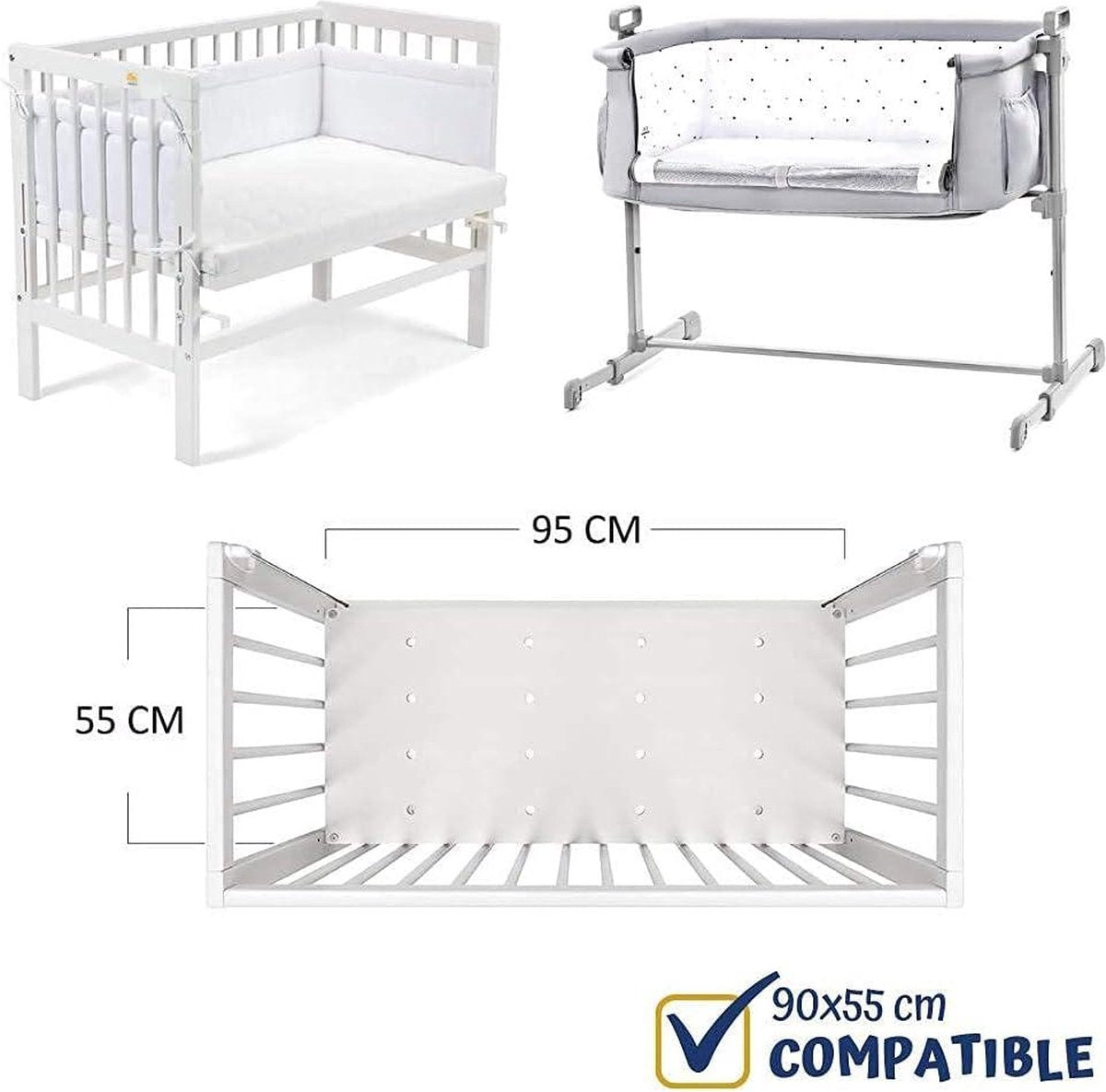 Hoeslakens Voor Wiegje Co Sleeper 3-Delige Set 90x55 cm - Waterdichte Matras Beschermer - Kinder Bedden - 100% Puur Katoen - Co Sleeper
