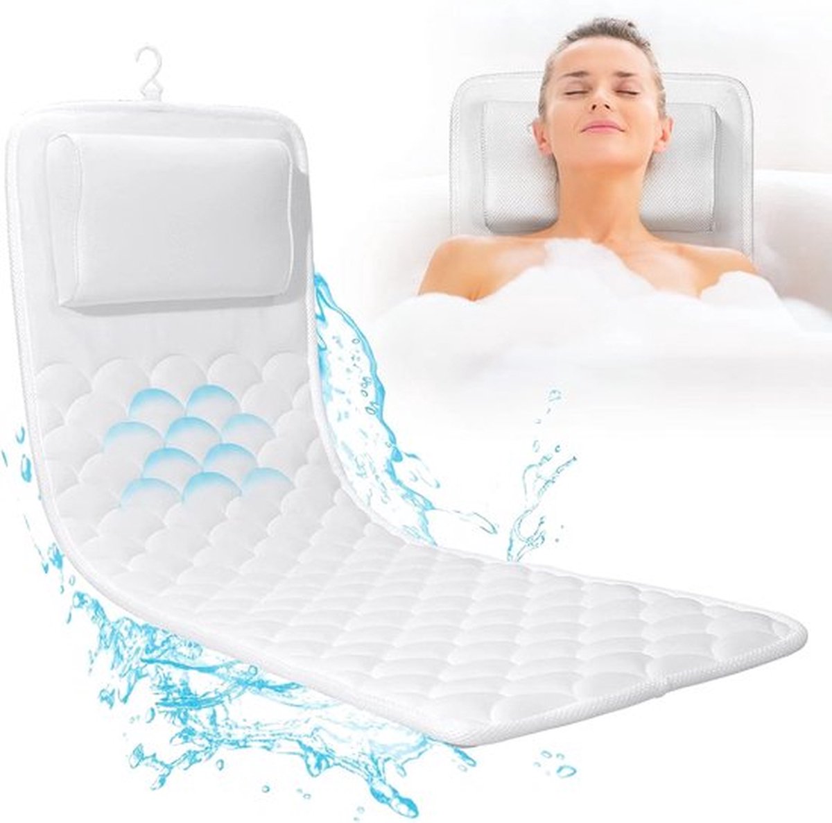 Luxury Full Body Bath Pillow with 18 Large Non-Slip Suction Cups and Neck Support - 3D Air Mesh Breathable Bath Accessory